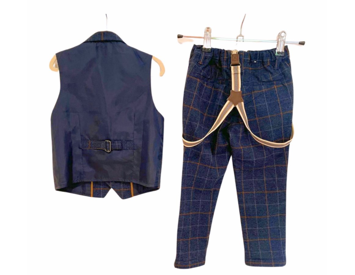 Next Navy Checked Waistcoat and Trouser Set