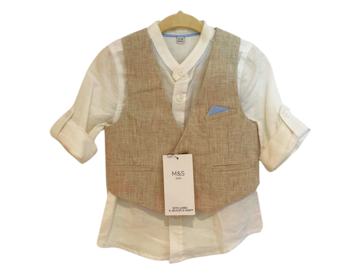 M&S Beige Linen Waistcoat, Shirt & Trouser Set - BRAND NEW