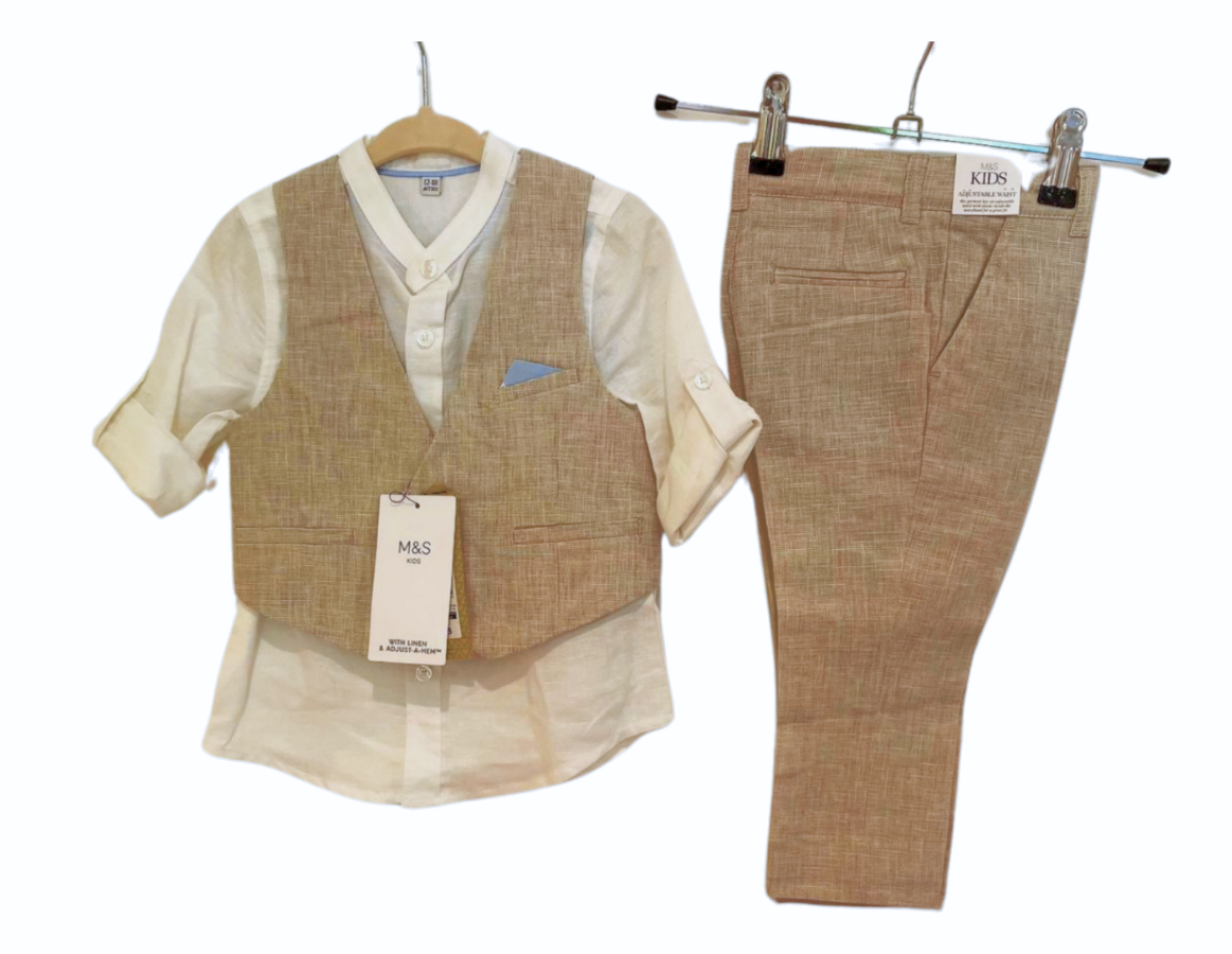M&S Beige Linen Waistcoat, Shirt & Trouser Set - BRAND NEW