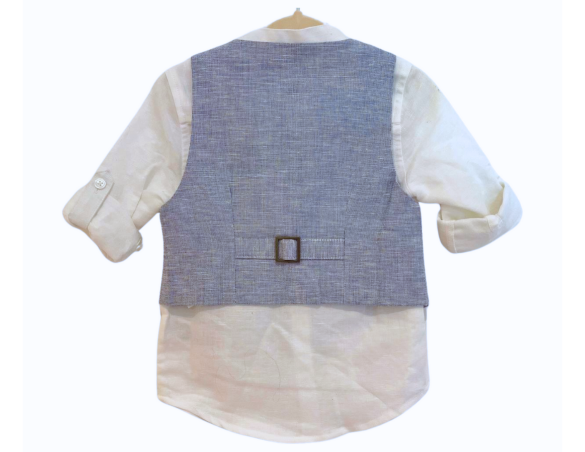 M&S Blue Linen Waistcoat, Shirt & Trouser Set - BRAND NEW