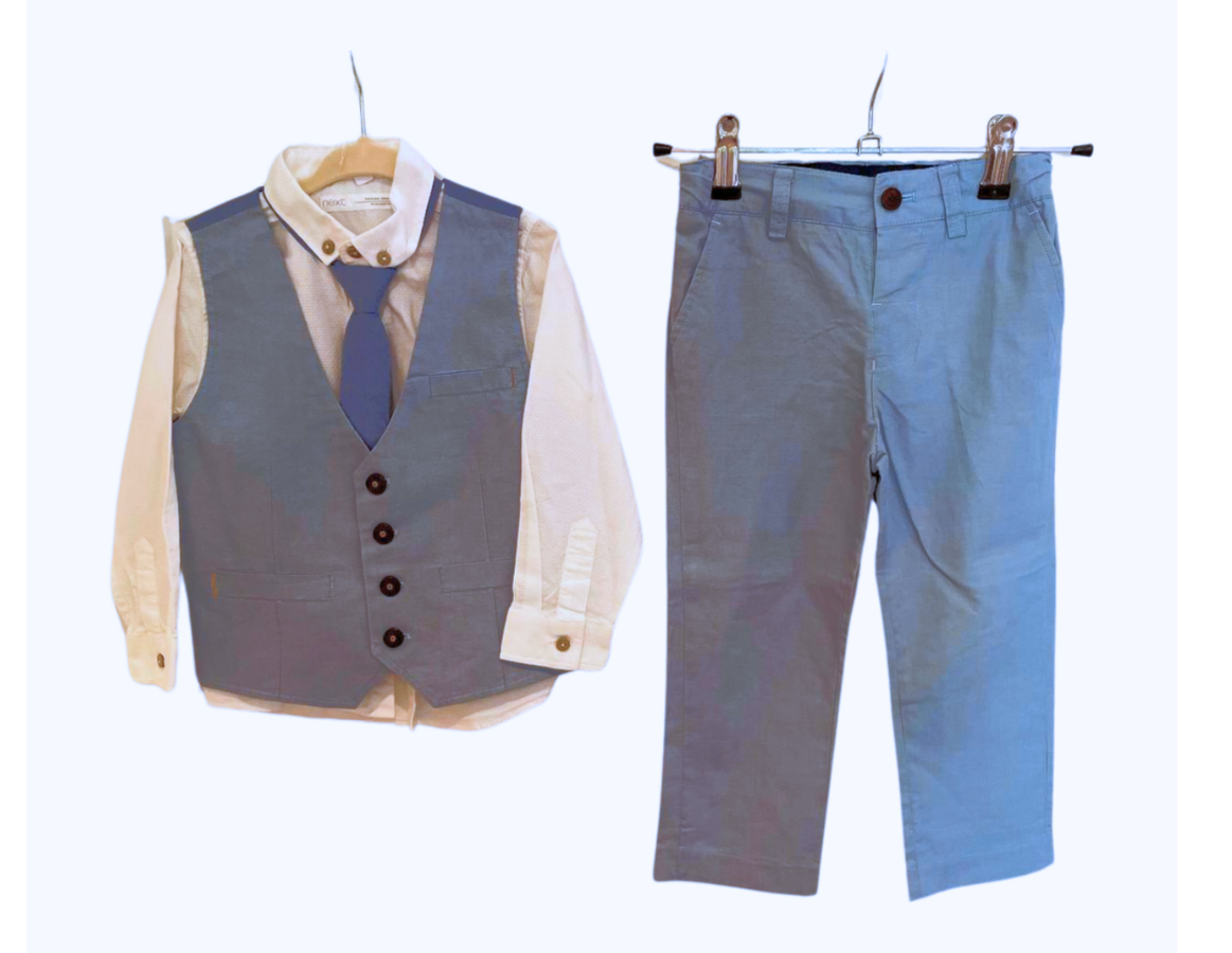 Next Pastel Blue Waistcoat, Shirt, Tie & Trouser Set