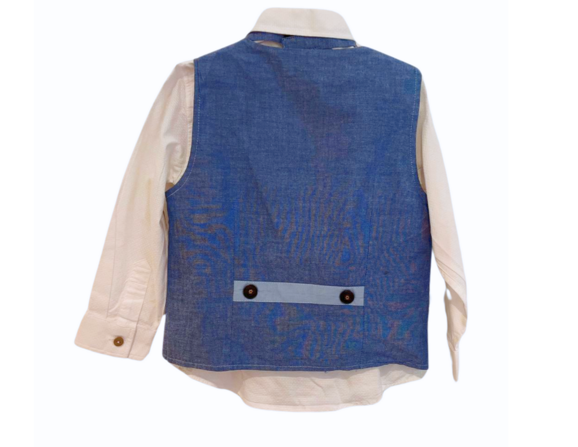 Next Pastel Blue Waistcoat, Shirt, Tie & Trouser Set