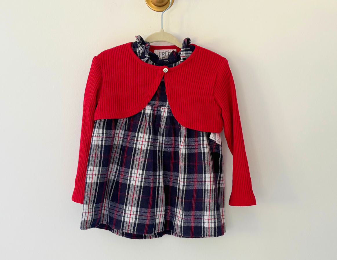 F&F Navy Tartan Dress & Cardigan Set