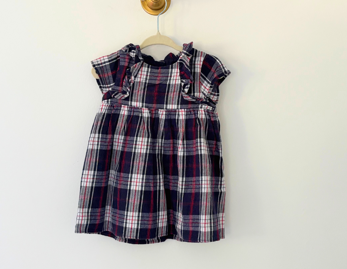 F&F Navy Tartan Dress & Cardigan Set