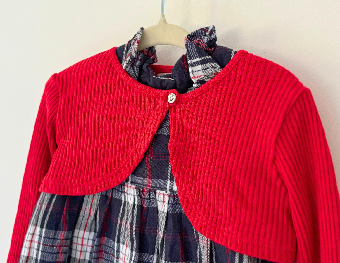 F&F Navy Tartan Dress & Cardigan Set