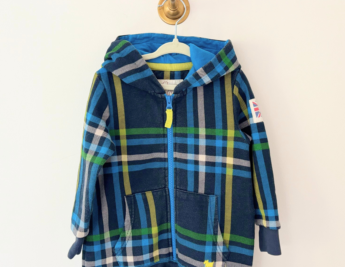 Mini Boden Blue Tartan Hooded Onesie