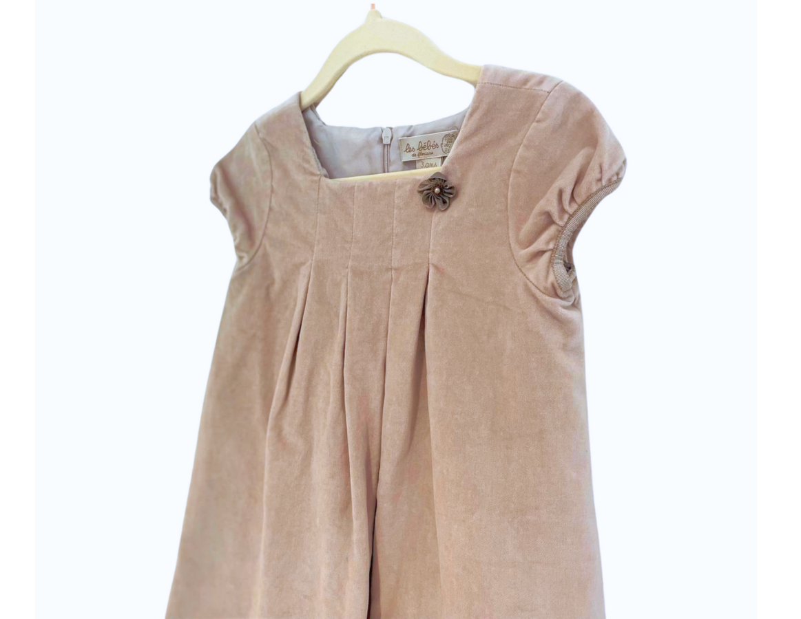 Les Bebes de Floriane Grey Velour Party Dress