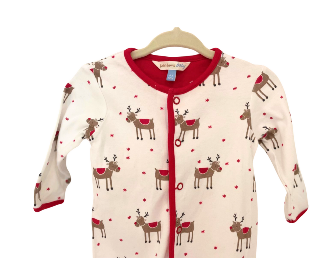 John Lewis Reindeer Baby Grow & Hat Set