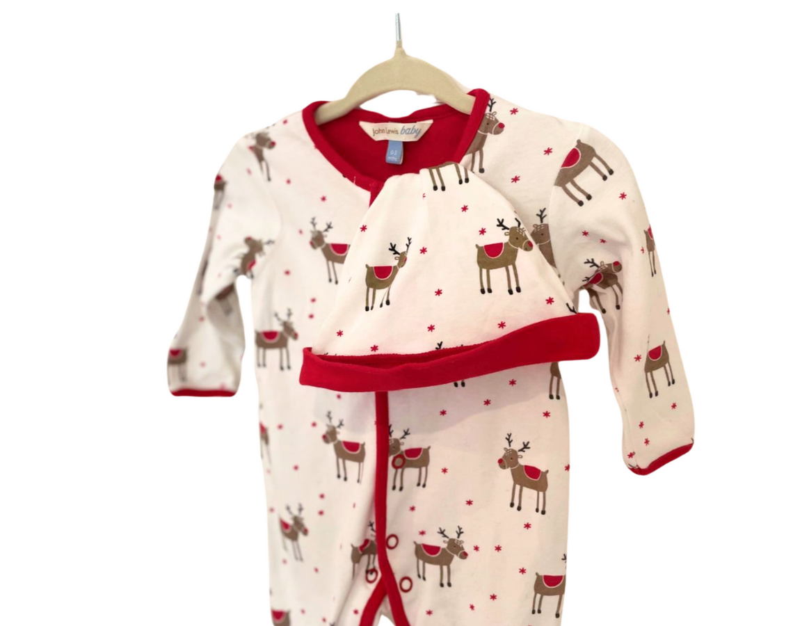 John Lewis Reindeer Baby Grow & Hat Set