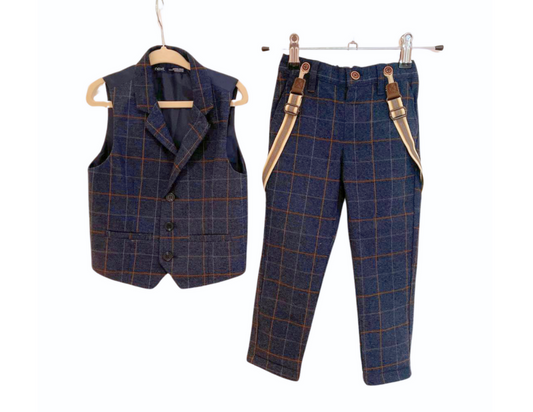 Next Navy Checked Waistcoat and Trouser Set