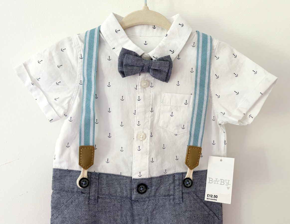 Matalan Shirt, Tie & Braces Onesie - BRAND NEW