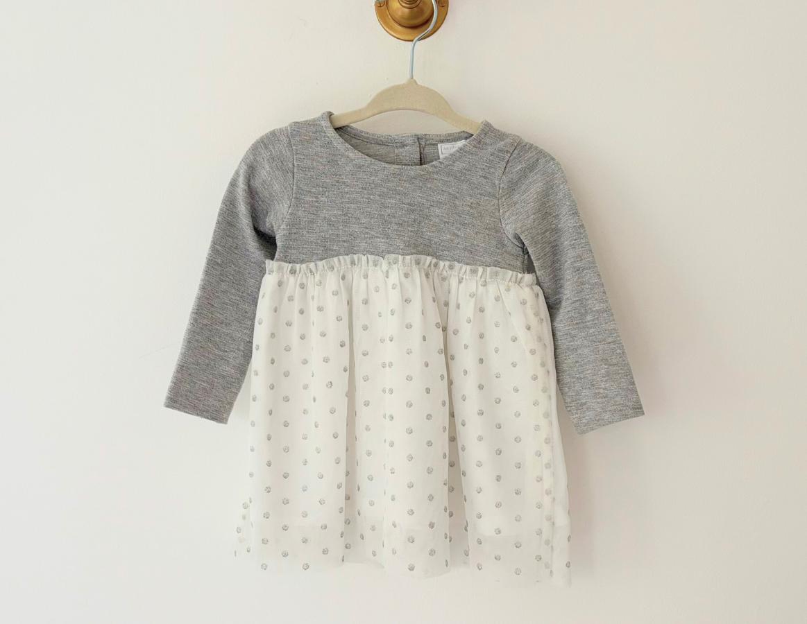 Little White Company Grey & Sparkly Polka Dot Tulle Party Dress