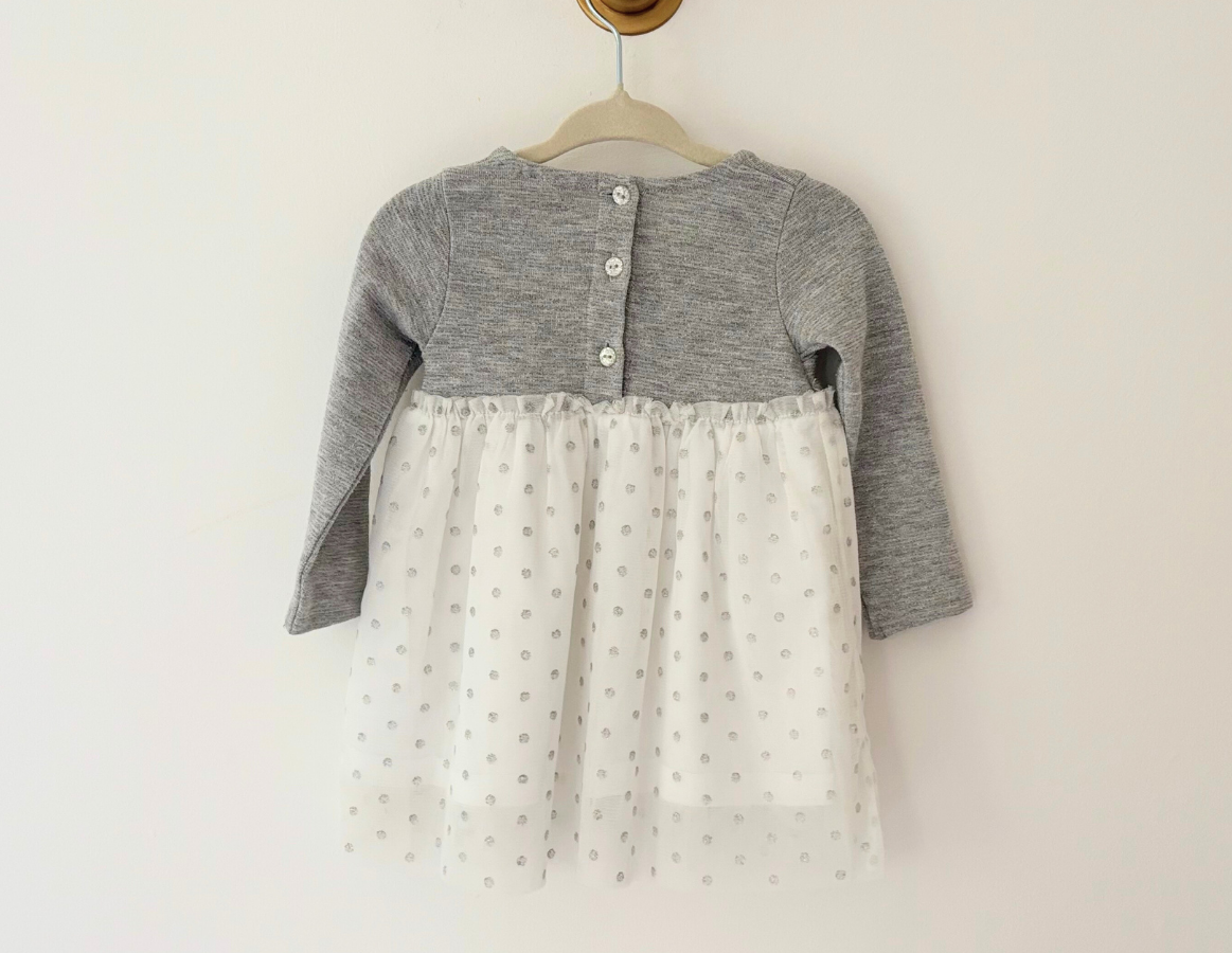 Little White Company Grey & Sparkly Polka Dot Tulle Party Dress