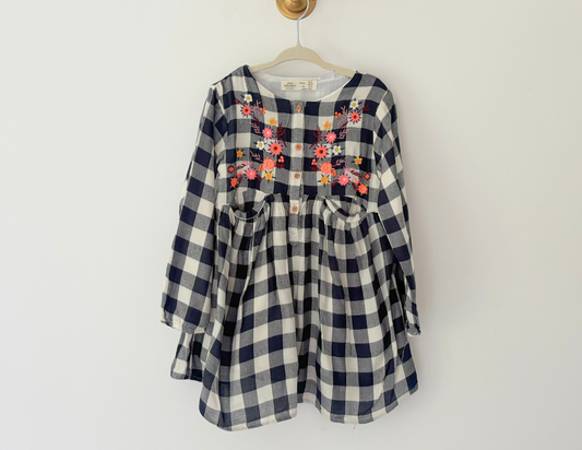 Zara Embroidered Checked Dress