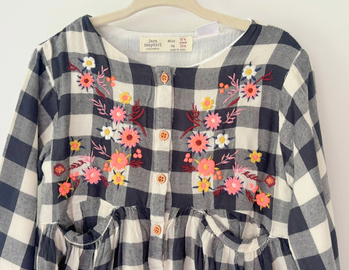 Zara Embroidered Checked Dress